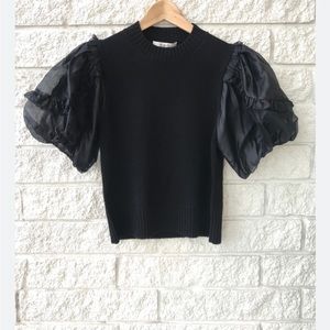SEA New York Nuria organza sleeve sweater black